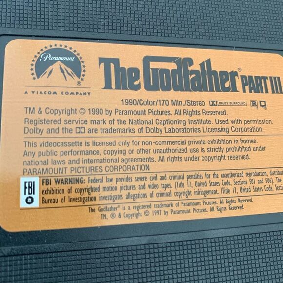 The Godfather Part III Final Director's Cut VHS 1990 Gold VCR Tapes Movie - Picture 3 of 7